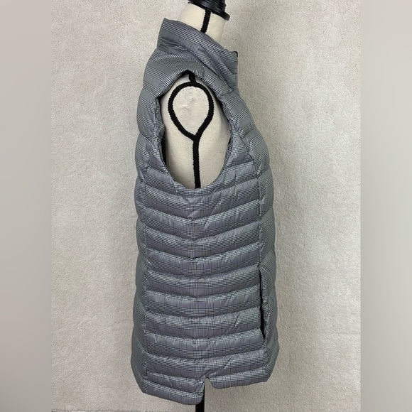 Lands' End White And Black Gingham Check Print Down Filled Puffer Vest Sz L Tall - Picture 5 of 15